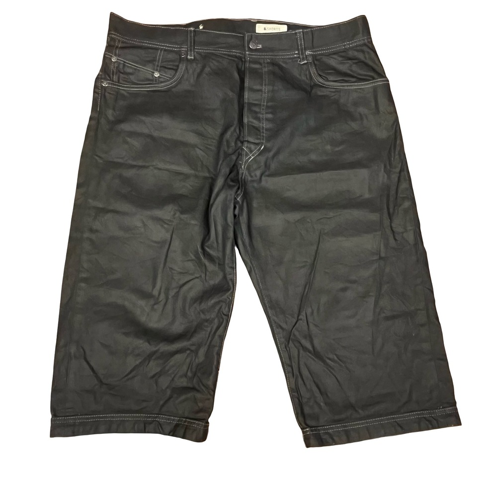H&M &Shorts Mens 38 Black Coated Cotton Contrast Stitch Cargo Long Shorts